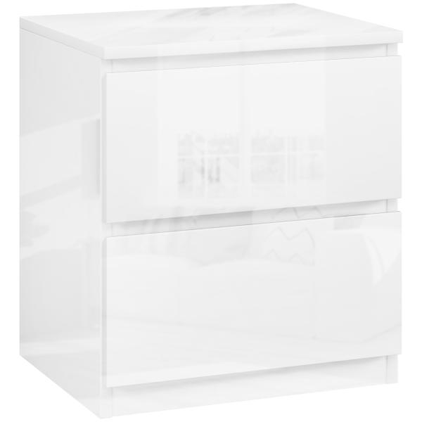 Mesa de Cabeceira Moderna Mesa de Cabeceira com 2 Gavetas Mesa de Cabeceira para Dormitório 40x34x45 cm Branco Brilhante