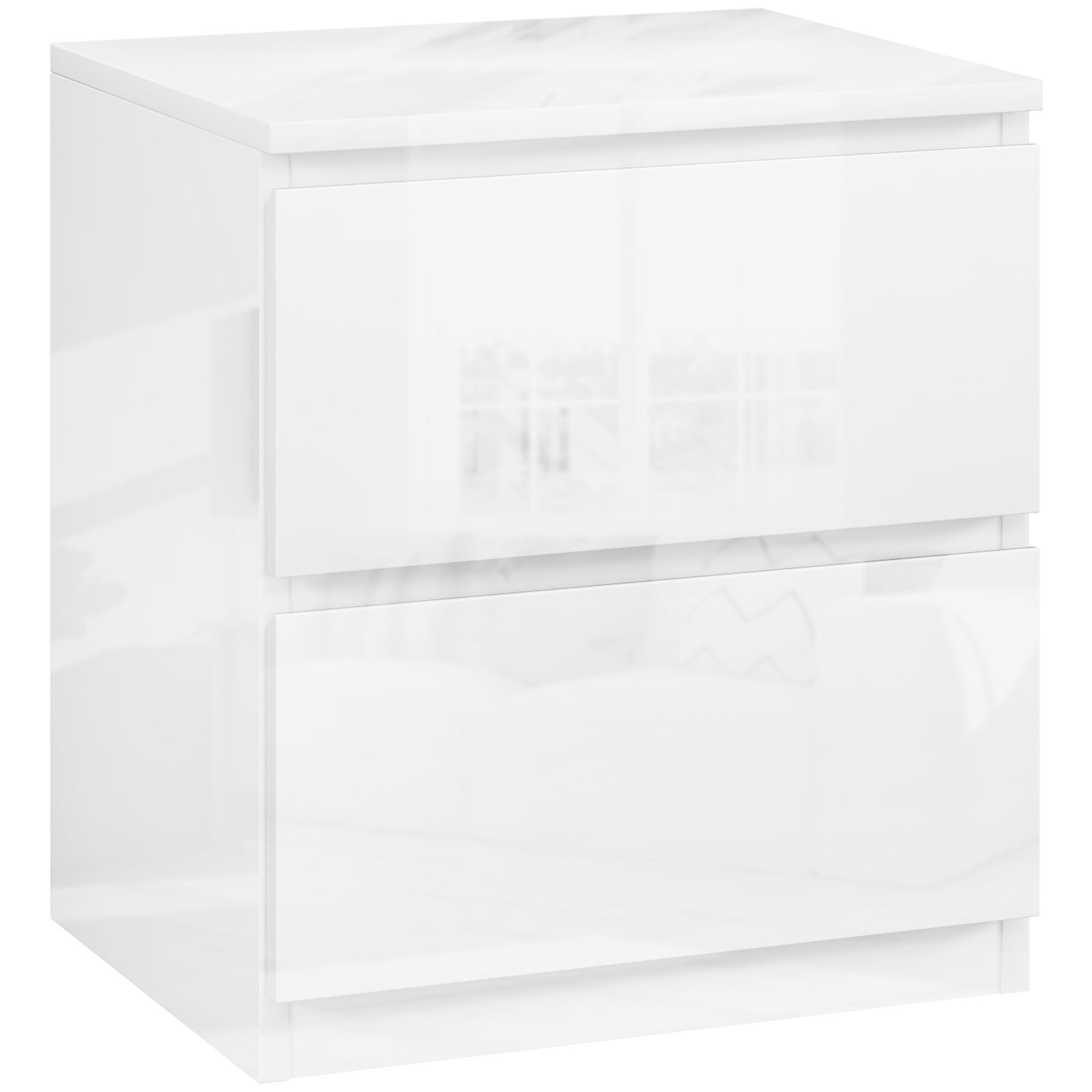 Mesa de Cabeceira Moderna Mesa de Cabeceira com 2 Gavetas Mesa de Cabeceira para Dormitório 40x34x45 cm Branco Brilhante