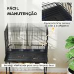 Gaiola para Pássaros com Divisória Rodas Gaiola para Aves com Comedouros Poleiros e Bandeja Removível 76x46x116 cm Preto