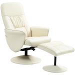 Poltrona Relax com Apoio para os Pés Estofada em PU Reclinável até 145° e Giratório 360° com Encosto Ajustável 81x81x105cm Creme