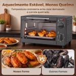 Mini Forno Elétrico 9 L de Bancada 750 W com Temperatura Ajustável e Temporizador, 35x24,6x20 cm, Cinzento