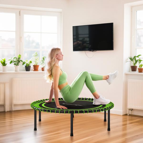 Trampolim de Fitness Adultos Ø114 cm com Estrutura de Aço Reforçada para Treino de Pernas Corpo Verde e Preto