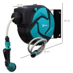 Enrolador de mangueira retrátil 10m com cabeça multifuncional Sistema de enrolamento automático com trava Conector de 1m para gramado de jardim 29,5x16,5x33cm Preto e verde