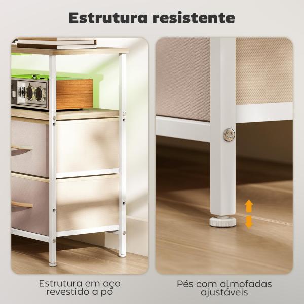 Móvel de TV com Luz LED Tomadas Portas USB 4 Gavetas de Tecido para Televisão até 50 Polegadas 120x30x67,5 cm Bege e Madeira