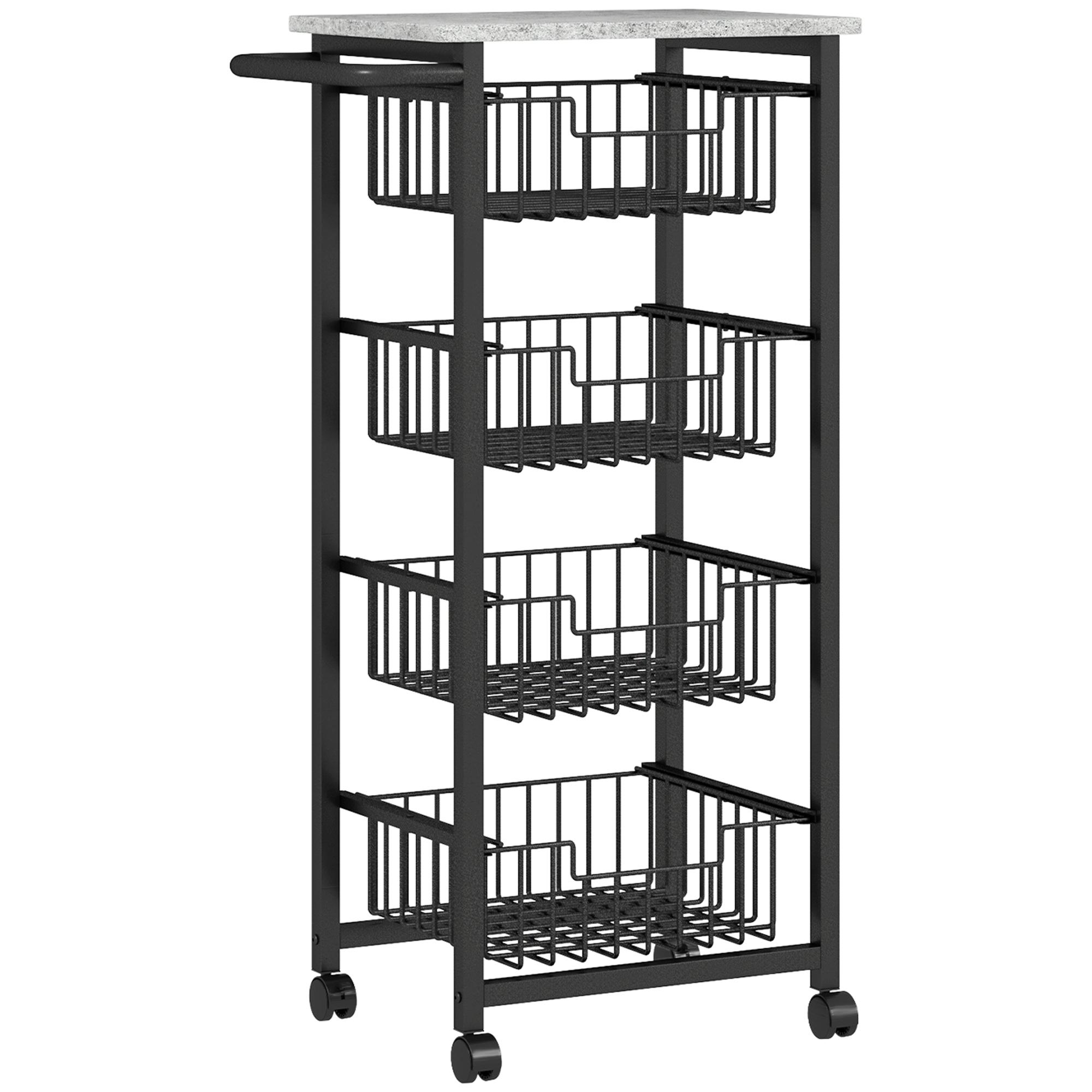 Fruteira para Cozinha Carrinho de Cozinha com 4 Cestas e Estrutura de Aço 49,5x31x91 cm Cinza Claro