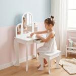 Toucador para Crianças com Espelho e Banco Toucador de Maquilhagem para Crianças de 3 a 6 Anos 52x32x85 cm Branco