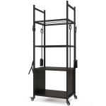 Suporte para Lenha com Rodas de 4 Níveis com Pá Escova Atiçador e Tenaz para Interior e Exterior 45x30x118 cm Preto