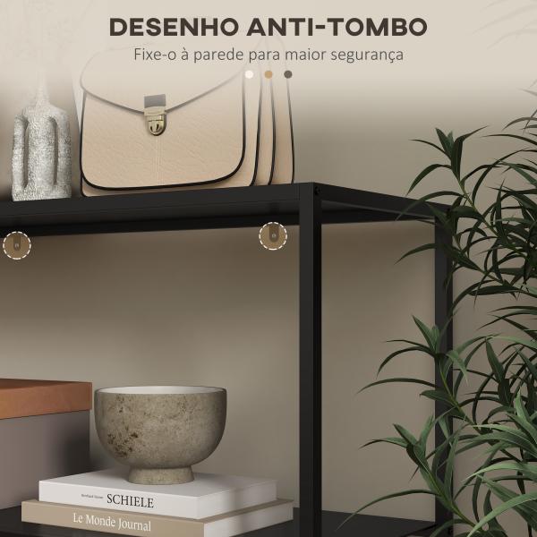 Mesa Consola Estilo Industrial Mesa de Entrada com Prateleira Estrutura de Aço e Desenho Anti - Tombo 90x30x75 cm Preto