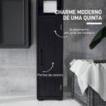Coluna Casa de Banho com Compartimento Aberto Prateleiras Ajustáveis e Suporte para Papel Higiênico 20x20x185 cm Preto