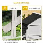Coelheira de Exterior Grande Gaiola de Madeira para 2 - 4 Coelhos com Teto Asfáltico Recinto de Arame Bandeja Removível e Rampas 210x45,5x84,5cm Cinza e Preto