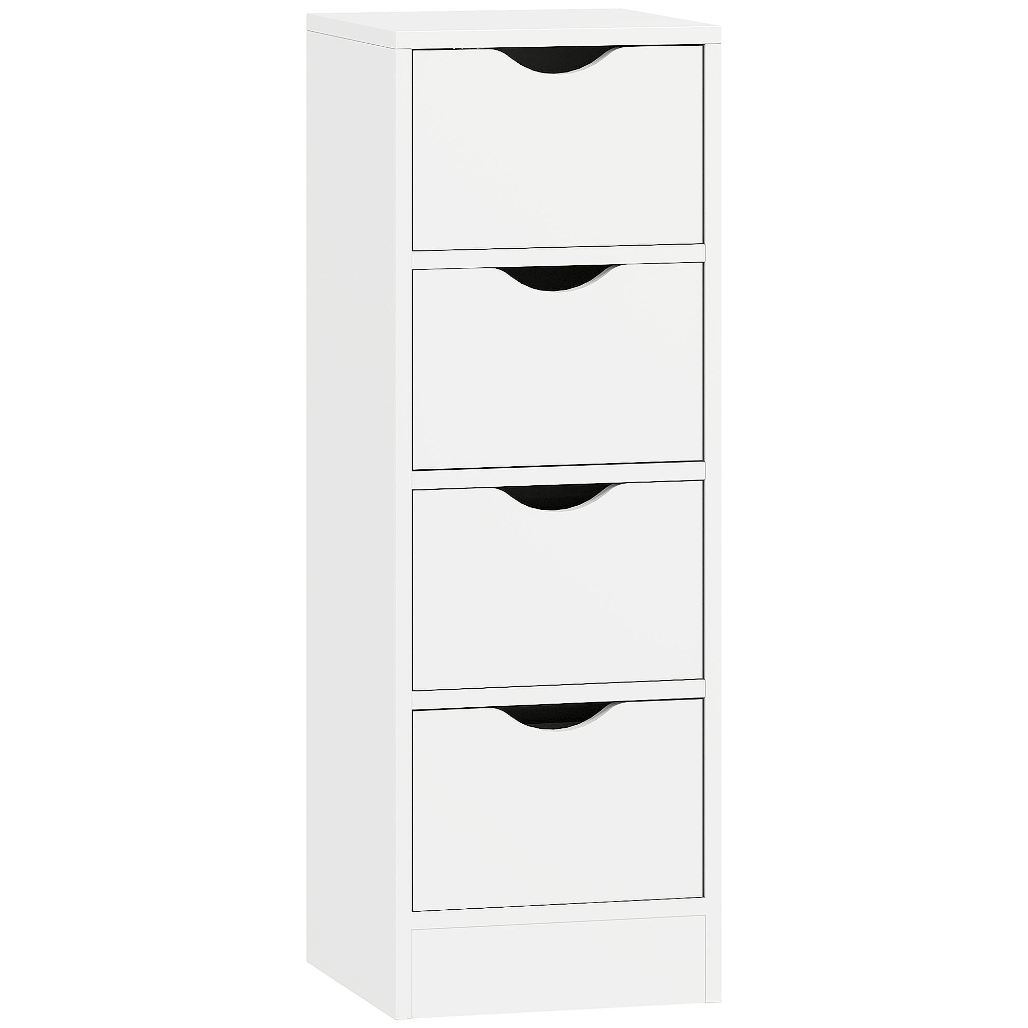 Armário Estreito de Casa de Banho com 4 Gavetas e Puxadores Embutidos para Espaços Reduzidos 29x29x83 cm Branco