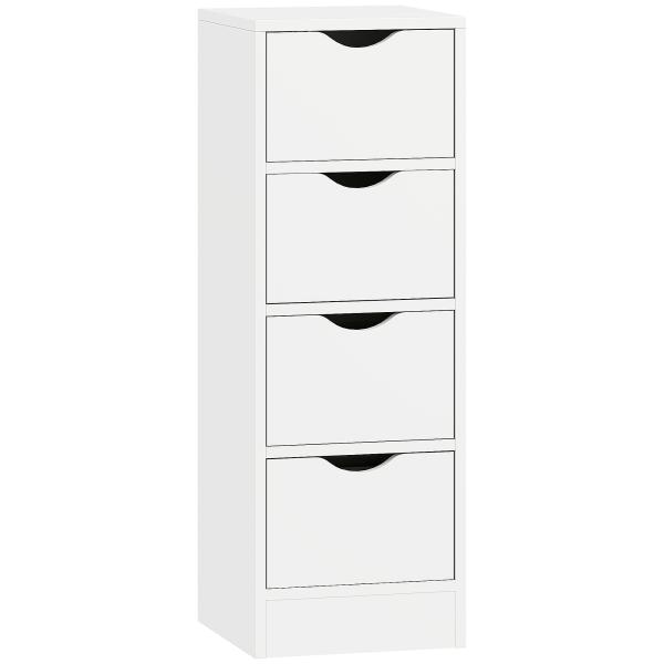 Armário Estreito de Casa de Banho com 4 Gavetas e Puxadores Embutidos para Espaços Reduzidos 29x29x83 cm Branco