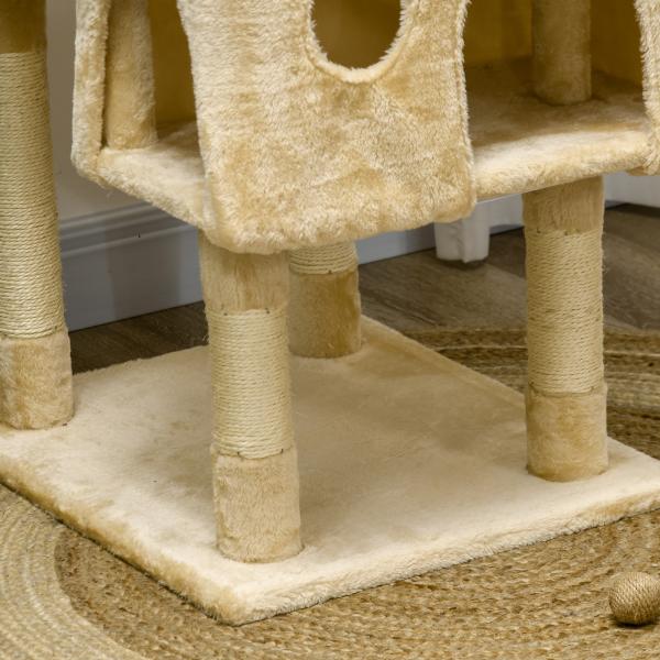 Arranhador para Gatos Centro de Atividade com Poste Cor: Bege - 60 x 50 x 180 cm