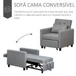Sofá - cama Individual Poltrona com encosto reclinável Almofada removível Assento acolchoado e 4 rodas 69x82.5x84 cm Cinza