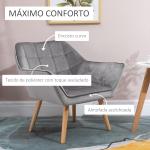 Poltrona de Sala Moderna Estofada em Veludo com Pés de Madeira, Poltrona Relax para Sala de Estar, Cinzento