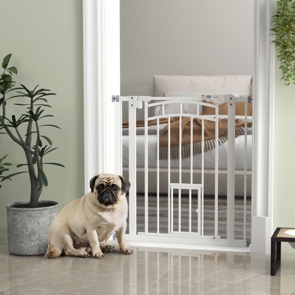 Barreira de Segurança para Cães 74 - 80 cm Porta de Segurança para Animais com Montagem a Pressão e Duplo Bloqueio Branco