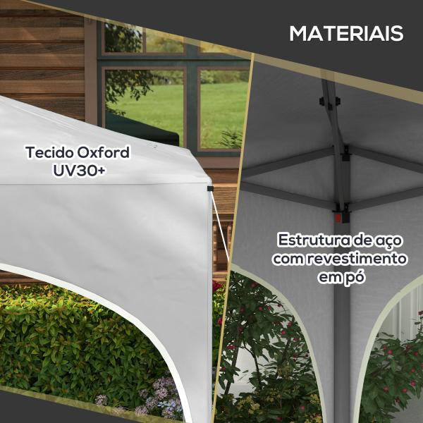 Tenda Dobrável 3x3 m Tenda de Jardim com Altura Ajustável Bolsa de Transporte Tecido Anti - UV e Sacos de Areia Branco