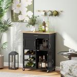 Carrinho de Cozinha com Rodas 2 Armários de Arrumação Gaveta e 3 Prateleiras Abertas para 9 Garrafas 67x37x87 cm Preto