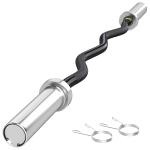 Barra de Pesos de Aço 120 cm Barra Curl EZ Ø50 mm com 2 Grampos Carga 100 kg Barra Olimpica para Discos de Ø5 cm Prata e Preto
