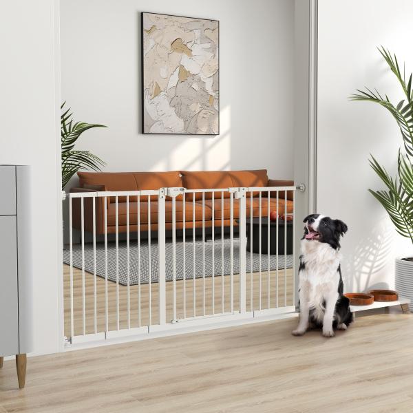 Barreira de Segurança Extensível para Portas e Escadas com Fechamento Automático e Sistema de Duplo Bloqueio 74 - 147,5x76,2 cm Branco
