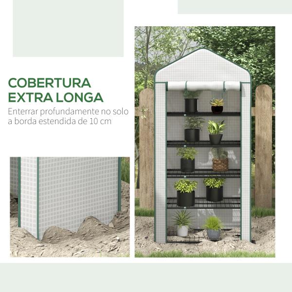 Estufa de Jardim de 5 Prateleiras Estufa Resistente com 1 Porta com Fecho de Correr Anti - UV 90x49x193 cm Branco