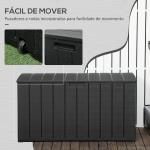 Baú de Armazenamento Exterior 366L com Parede Dupla Rodas Alças para Varanda Pátio Carga 100 kg 122,4x62x64,5 cm Preto