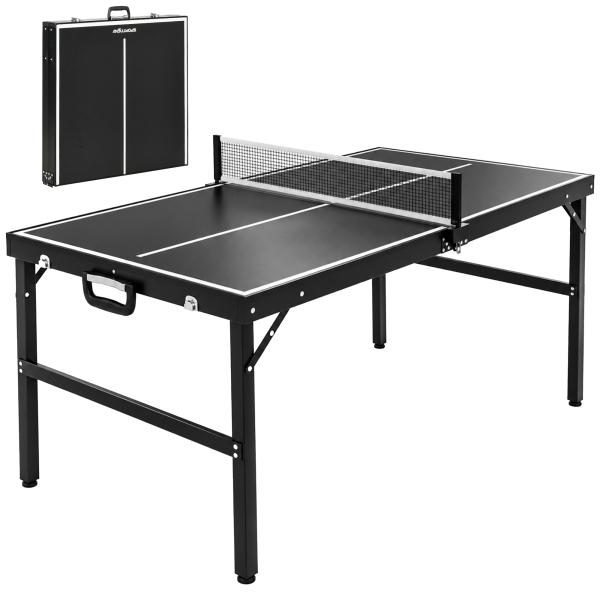 Mesa de Ping Pong Dobrável com Estrutura de Alumínio Portátil para Interior e Exterior 152x76x72 cm Preto