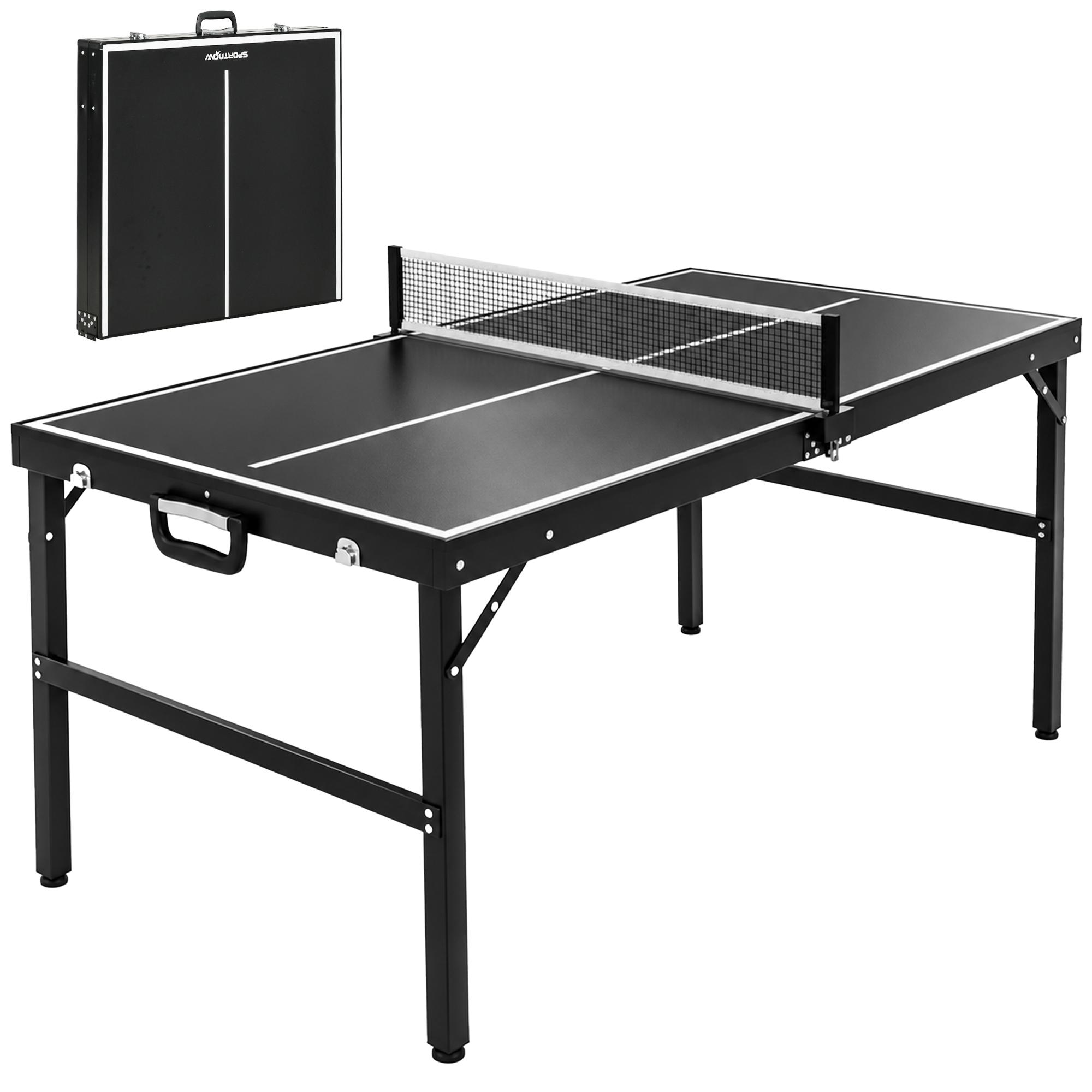 Mesa de Ping Pong Dobrável com Estrutura de Alumínio Portátil para Interior e Exterior 152x76x72 cm Preto