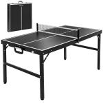 Mesa de Ping Pong Dobrável com Estrutura de Alumínio Portátil para Interior e Exterior 152x76x72 cm Preto