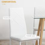 Conjunto de 4 Cadeiras de Sala de Jantar Estofadas em Couro Sintético com Encosto Alto e Pés de Aço 41x50x97cm Branco