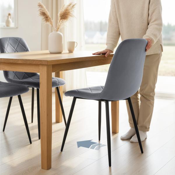 Conjunto de 4 Cadeiras de Jantar Modernas Cadeiras de Cozinha Estofadas em Veludo com Pés de Aço 45x54x87 cm Cinza
