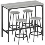 Conjunto de Móveis Altos de Bar com 5 Peças Mesa de Refeição Industrial e 4 Bancos Redondos Cinzento e Preto