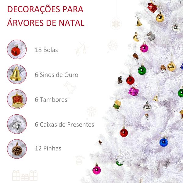 Árvore de Natal Artificial 150cm com 680 Ramos de PVC 48 Decorações Incluidas Decoração de Natal Φ85x150cm Branco