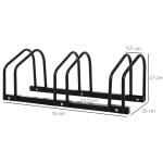 Estacionamento para 3 Bicicletas Suporte de Aço para Estacionar Bicicletas no Chão para Interior e Exterior 76x33x27 cm Preto
