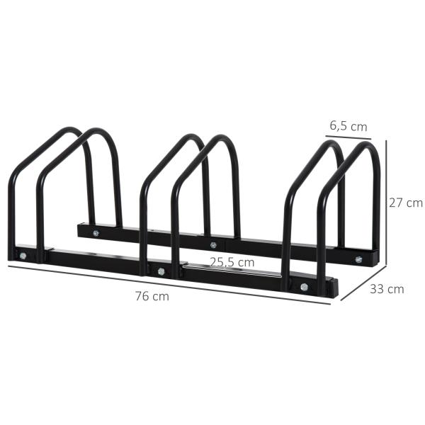 Estacionamento para 3 Bicicletas Suporte de Aço para Estacionar Bicicletas no Chão para Interior e Exterior 76x33x27 cm Preto