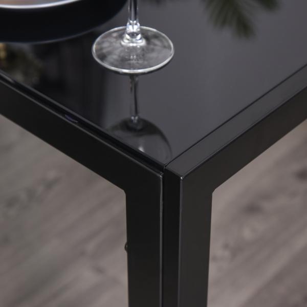 Conjunto de Refeição com Mesa Retangular de Vidro Temperado e 4 Cadeiras Estofadas em PU com Pés de Metal Preto