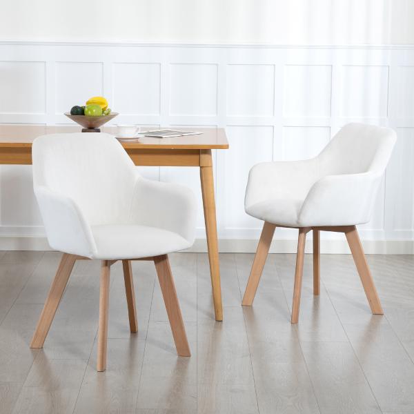 Conjunto de 2 Cadeiras de Jantar Modernas Estofadas em Veludo com Pernas de Madeira 54x57x80 cm Creme