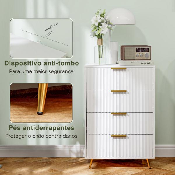 Cómoda com 4 Gavetas Cómoda de Dormitório Moderna com Desenho Ondulado Anti - Tombo 60x40x90 cm Branco