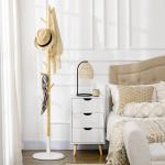 Cabide de Pé de Bambu Moderno com 8 Ganchos para Roupas Bolsas Ø37,8x175,6 cm Madeira e Branco