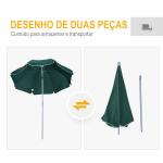 Guarda - sol de praia Ø200 cm de diâmetro Telhado Inclinado Poste Destacável e pico inferior Verde