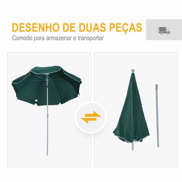 Guarda - sol de praia Ø200 cm de diâmetro Telhado Inclinado Poste Destacável e pico inferior Verde