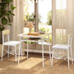 Conjunto de Refeição de 3 Peças Conjunto 1 Mesa 70x70x75 cm e 2 Cadeiras 40x50x80 cm com Prateleira de Armazenamento Branco e Madeira