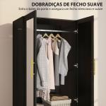 Roupeiro com Espelho 2 Portas e 2 Gavetas Relevo de Diamante Barra para Pendurar Estilo Moderno 80x50x180 cm Preto