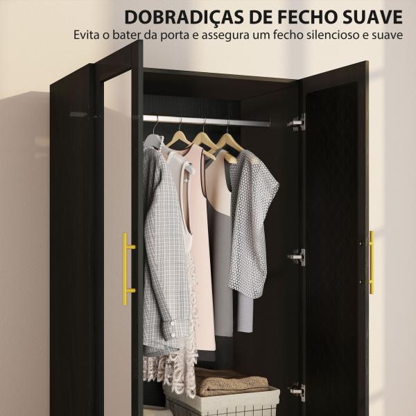 Roupeiro com Espelho 2 Portas e 2 Gavetas Relevo de Diamante Barra para Pendurar Estilo Moderno 80x50x180 cm Preto