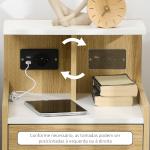 Mesa de Cabeceira Moderna Mesa de Cabeceira com Entrada USB Tomada Elétrica Gaveta e Prateleiras 40x40x60 cm Madeira