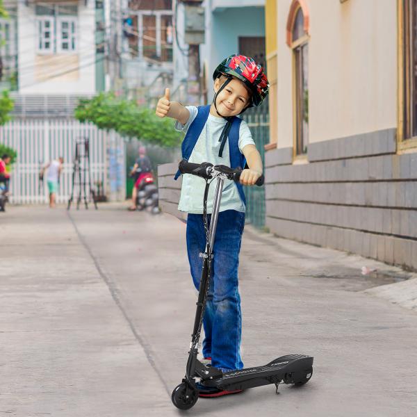 Trotinete Elétrica para Crianças + 7 Anos trotinete Dobrável com Altura Ajustável 24V Bateria Recarregável Velocidade até 12 km/h e Carga 50 kg 74x36x82,5 - 92,5 cm Preto