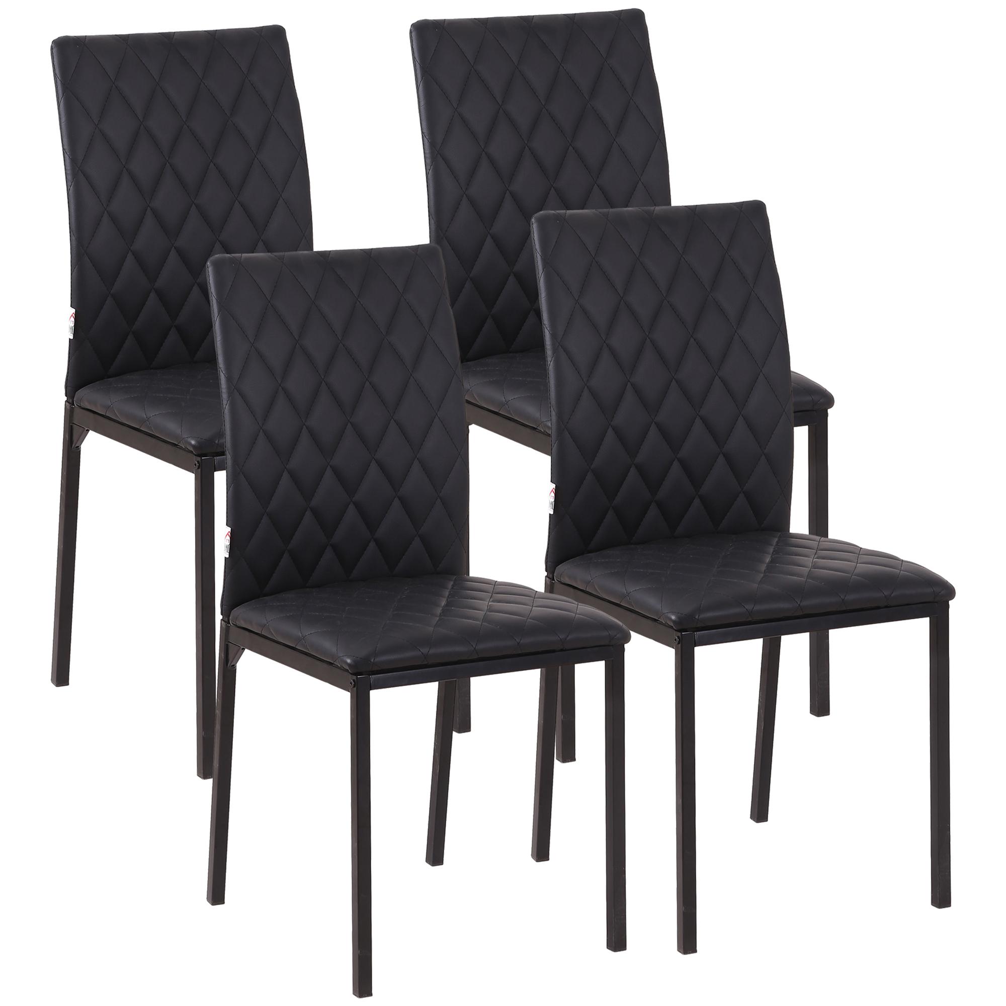 Conjunto de 4 Cadeiras de Sala de Jantar Estofadas com Pés de Metal Cadeiras Modernas 41x50x91 cm Preto
