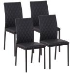 Conjunto de 4 Cadeiras de Sala de Jantar Estofadas com Pés de Metal Cadeiras Modernas 41x50x91 cm Preto