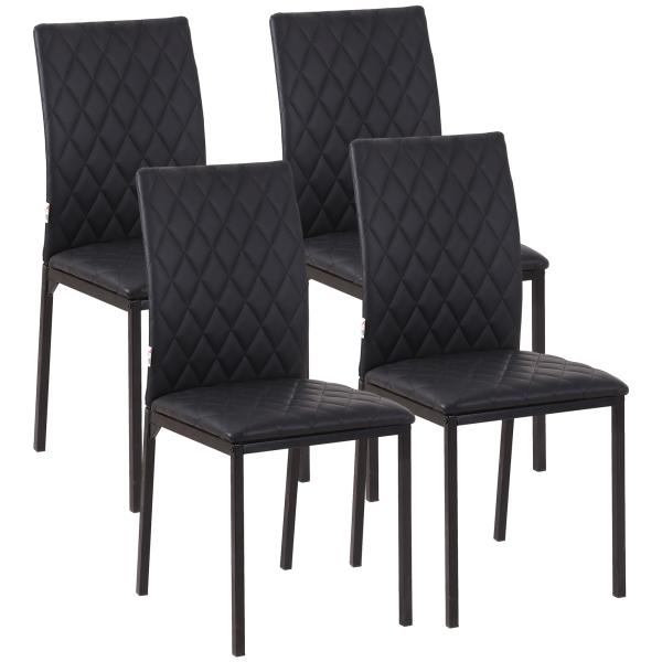 Conjunto de 4 Cadeiras de Sala de Jantar Estofadas com Pés de Metal Cadeiras Modernas 41x50x91 cm Preto