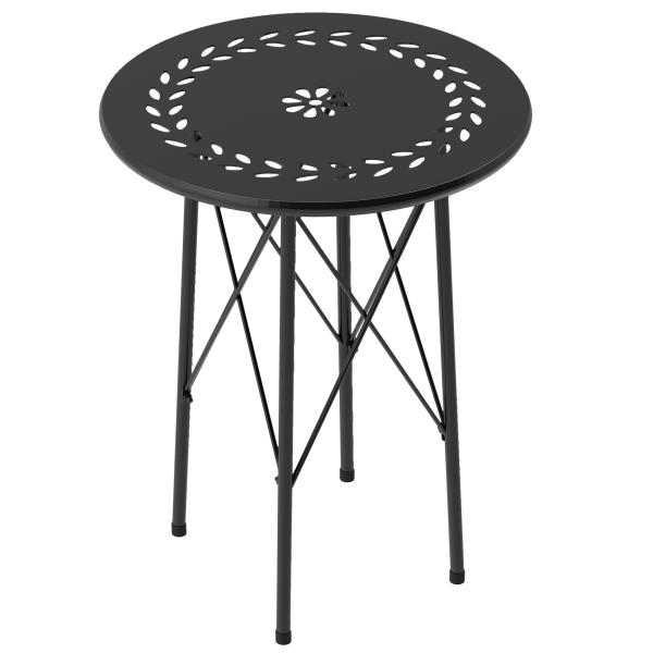 Mesa de Jardim Redonda Mesa de Varanda Ø40x50 cm com Pés Ajustáveis e Estrutura em Forma de X para Exterior e Interior Preto